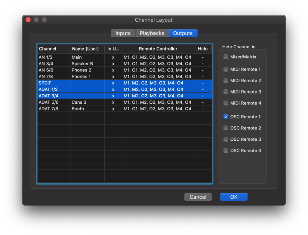 Channel Layout in TotalMix FX app