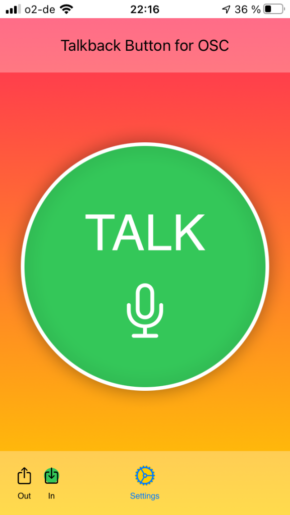 Talk Button for OSC - connected - Talkback On